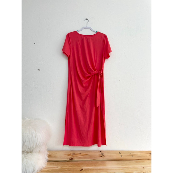 Newshows Dresses & Skirts - Women's Newshows Coral Tie-Waist Midi Dress XL Cotton Poly Spandex NWT